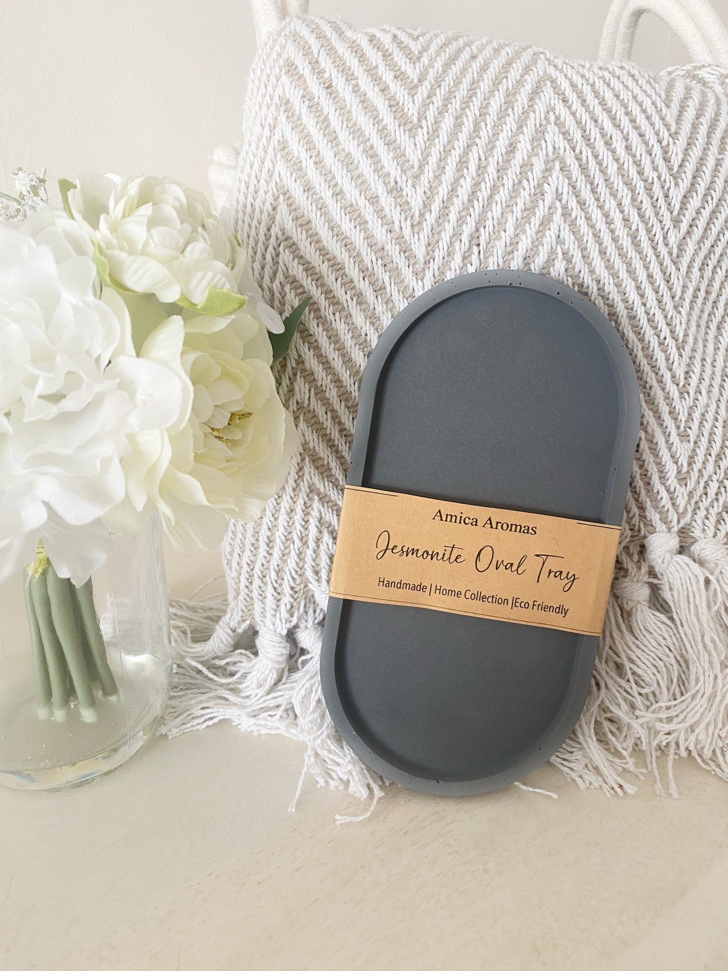 Jesmonite Oval Tray - Charcoal